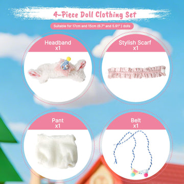 OCQOTAT 4 PCS Clothes for Doll- Clothes for 17cm Dolls Outfit Accessories Clothes +Headband + Scarf + Belt (No Doll)