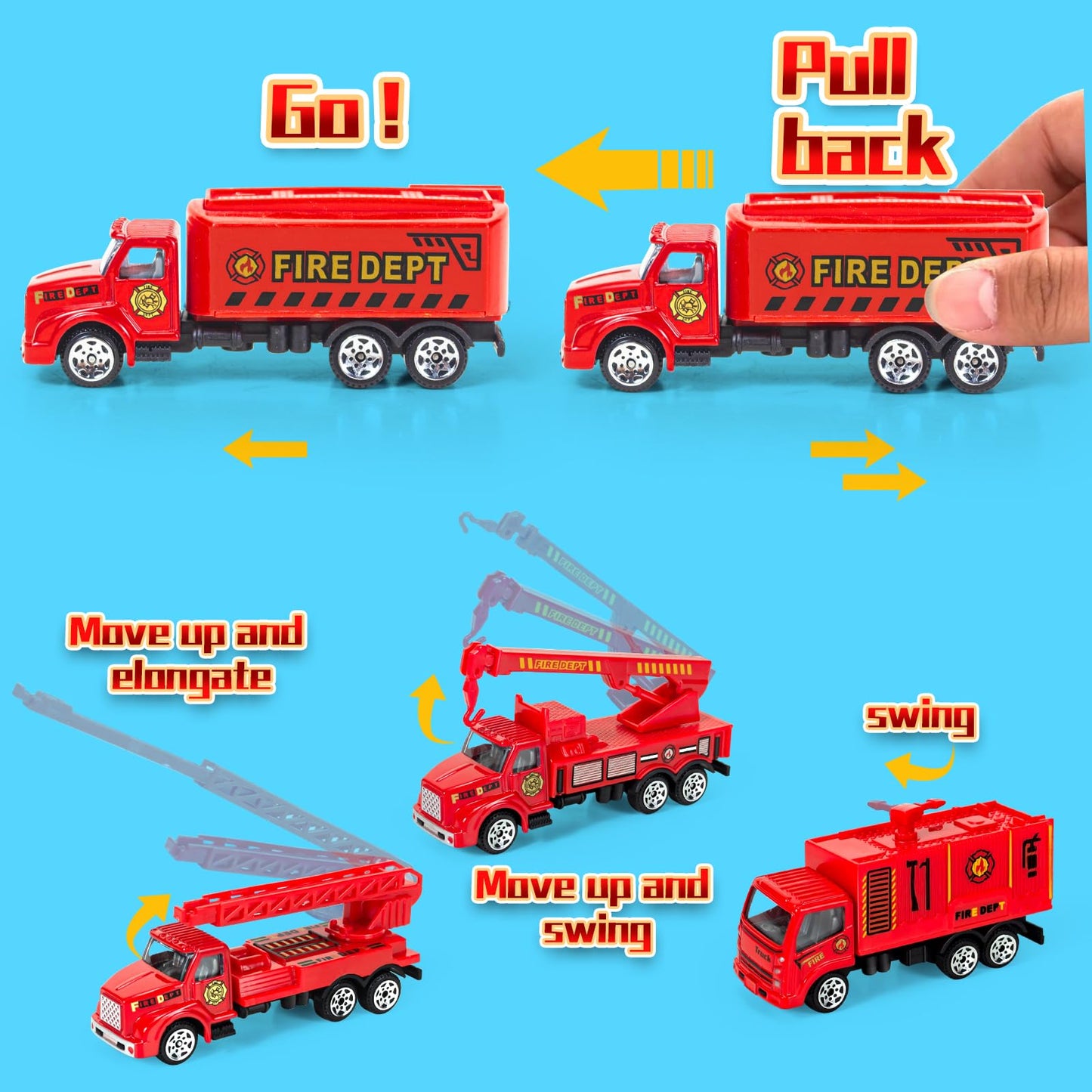 Bloolilies 6 Pack Diecast Fire Trucks, Mini Fire Truck Toy For Toddlers 3-5, Kids Fire Engine Emergency Vehicles Set For Boys Gi