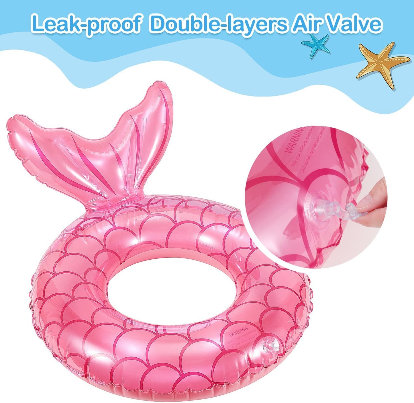 Moko Inflatable Fish Tail Swim Ring, Summer Swimming Float Swimming Circle Pool Float Ride On Pool Raft Tube Outdoor Pool Beach Water Floats Party Supplies Kids Floaties, Rose Gold