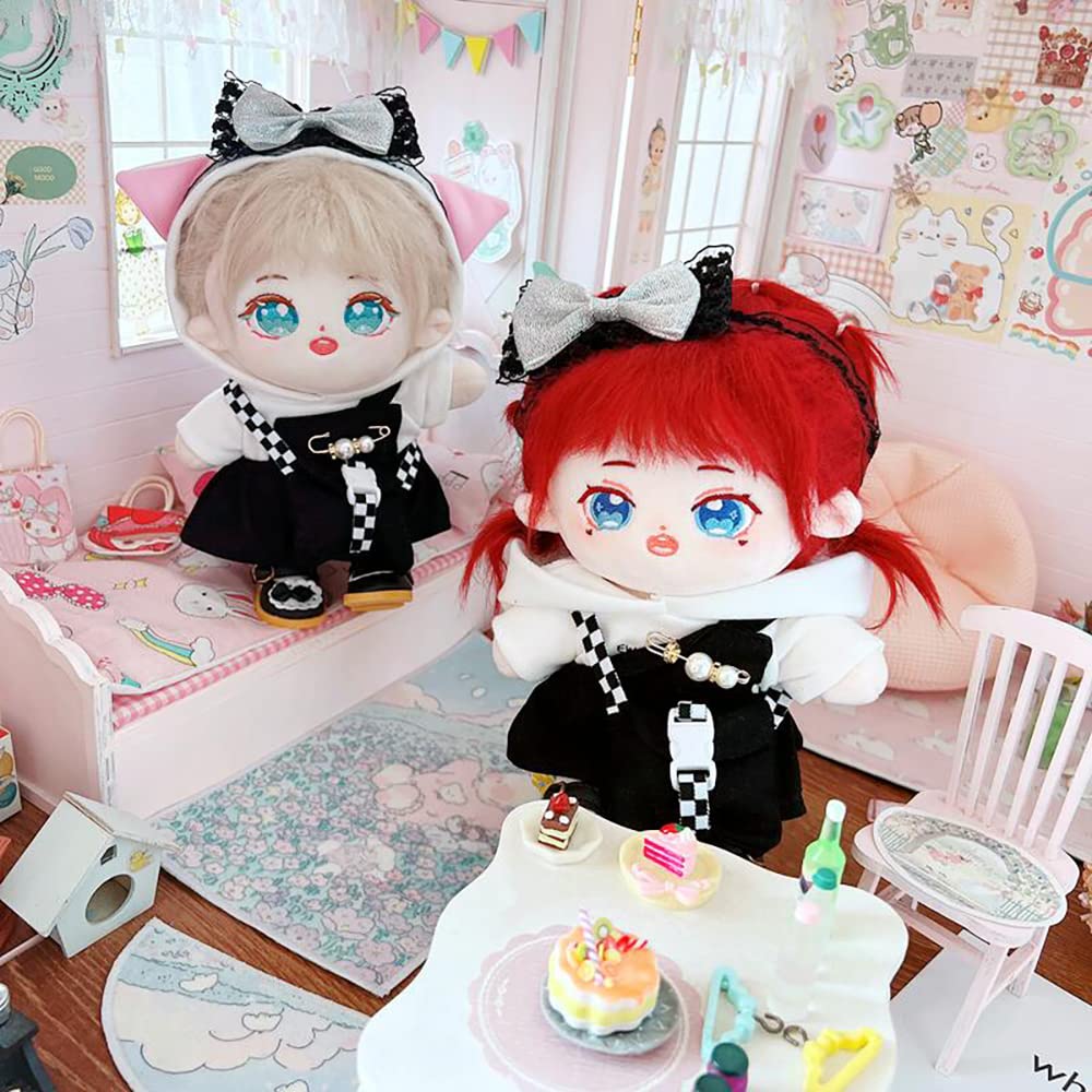 Niannyyhouse 20Cm Plush Doll Clothes Headband White Hoodie Black Strap Dress Backpack 8In Doll Clothing