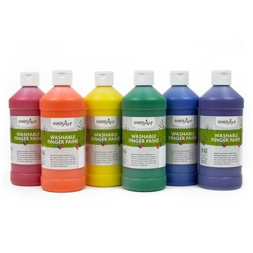 Handy Art Washable Finger Paint, Pint Primary, Set of 6