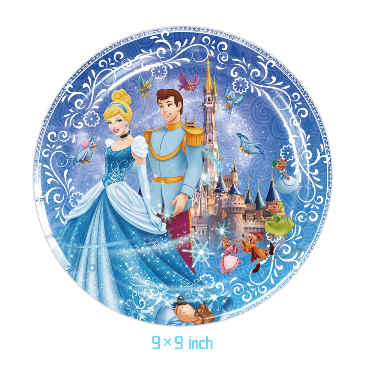 41Pack Cinderella Party Supplies include 710Pcs and 9 10Pcs plates, 20 napkins Tablecloth for Cinderella birthday party decorati