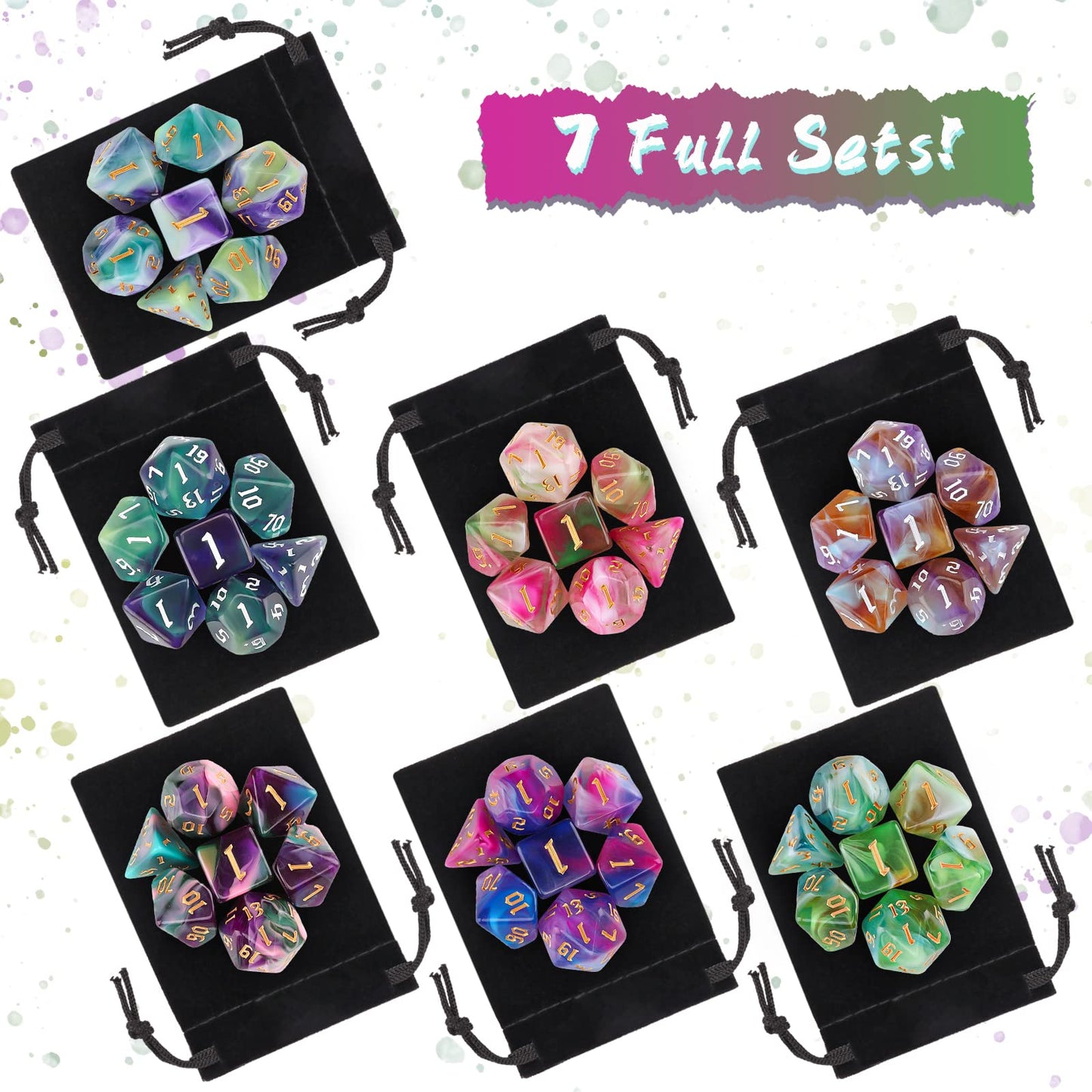 Surhugvy DND Dice Set, 7 X 7 (49 Pieces) Polyhedral Dice Set for Dungeons and Dragons DND RPG MTG Table Games Gift with 7 Pack B