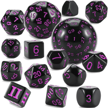 CiaraQ DND Polyhedral Dice Set (15pcs) D4-D100 Game Dice with Dice Bag for Dungeons and Dragons Role Playing Table Games (Black