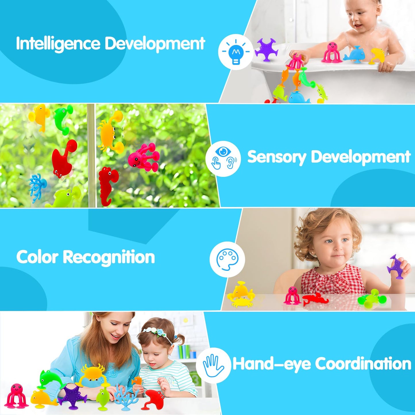 Baby Bath Toys For Kids Ages 1-3,Mold Free Silicone Suction Cup Toys For Toddlers 2-4,No Hole Light Up Ocean Animal Bathtub Sens
