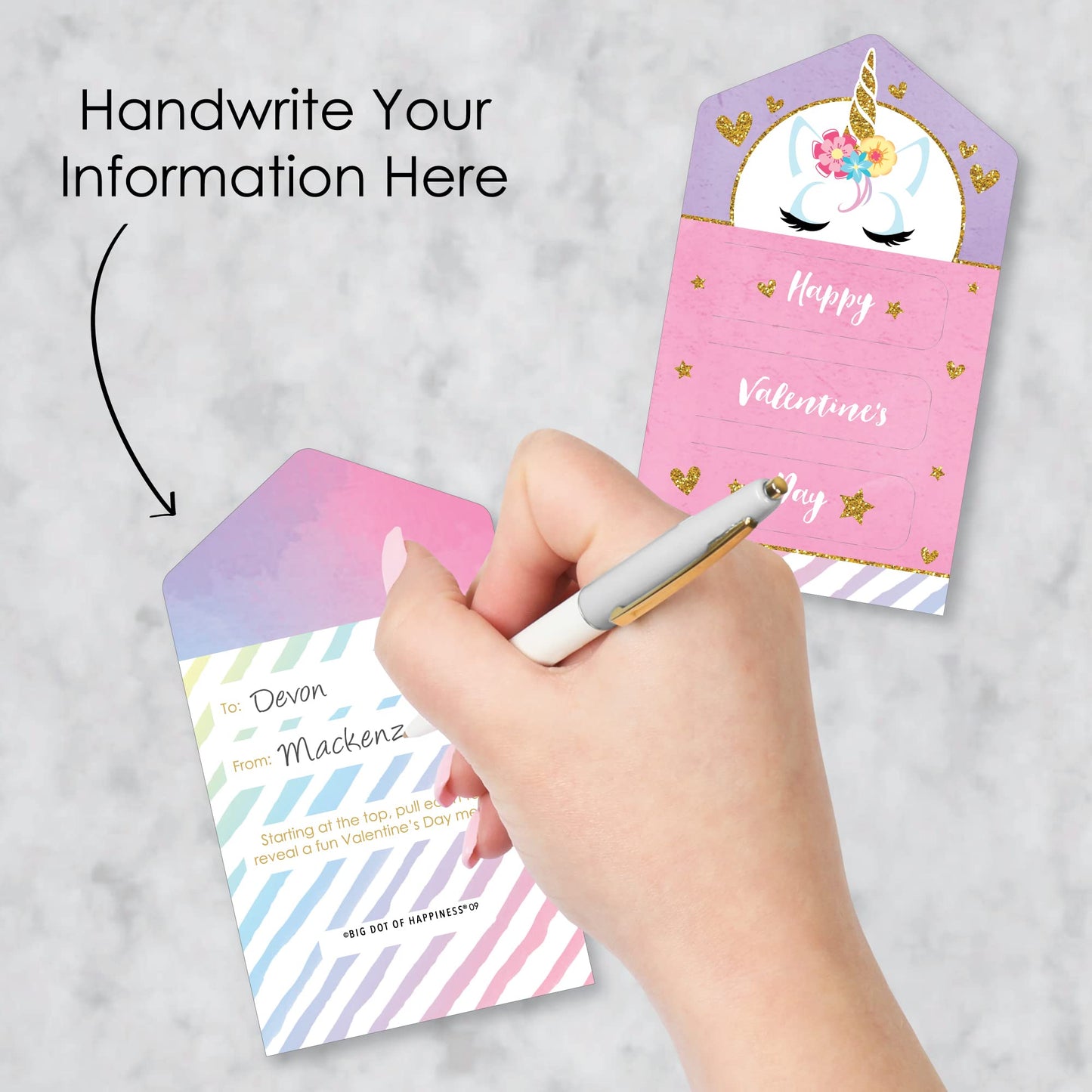 Big Dot Of Happiness Rainbow Unicorn - Magical Unicorn Cards For Kids - Happy Valentines Day Pull Tabs - Set Of 12