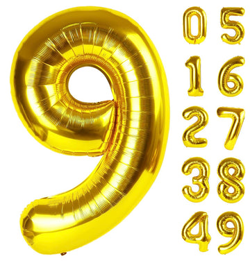 40 Inch Big Gold 9 Balloon Number, Jumbo Giant Happy 9Th 19 29 39 49 99 Birthday Party Decorations, Large Nine Mylar Foil Annive