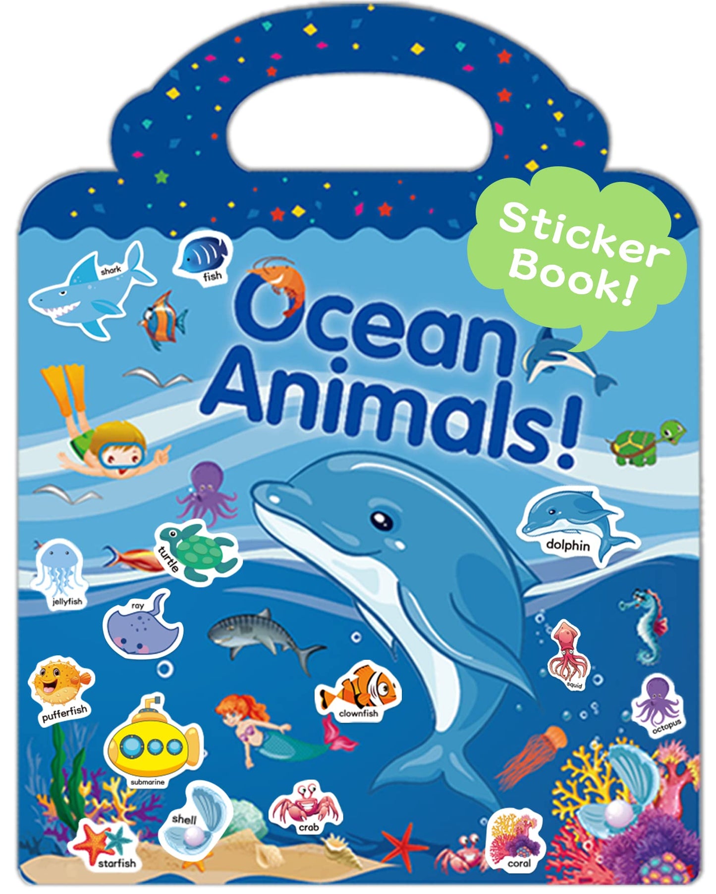 Benresive Reusable Sticker Book For Toddlers 2-4 Years, Fun Travel Stickers For Kids, Waterproof Sticker Books For Toddlers 1-3, Crafts Activities For Todddlers 1-3 2-4 3-5 - Ocean Animals