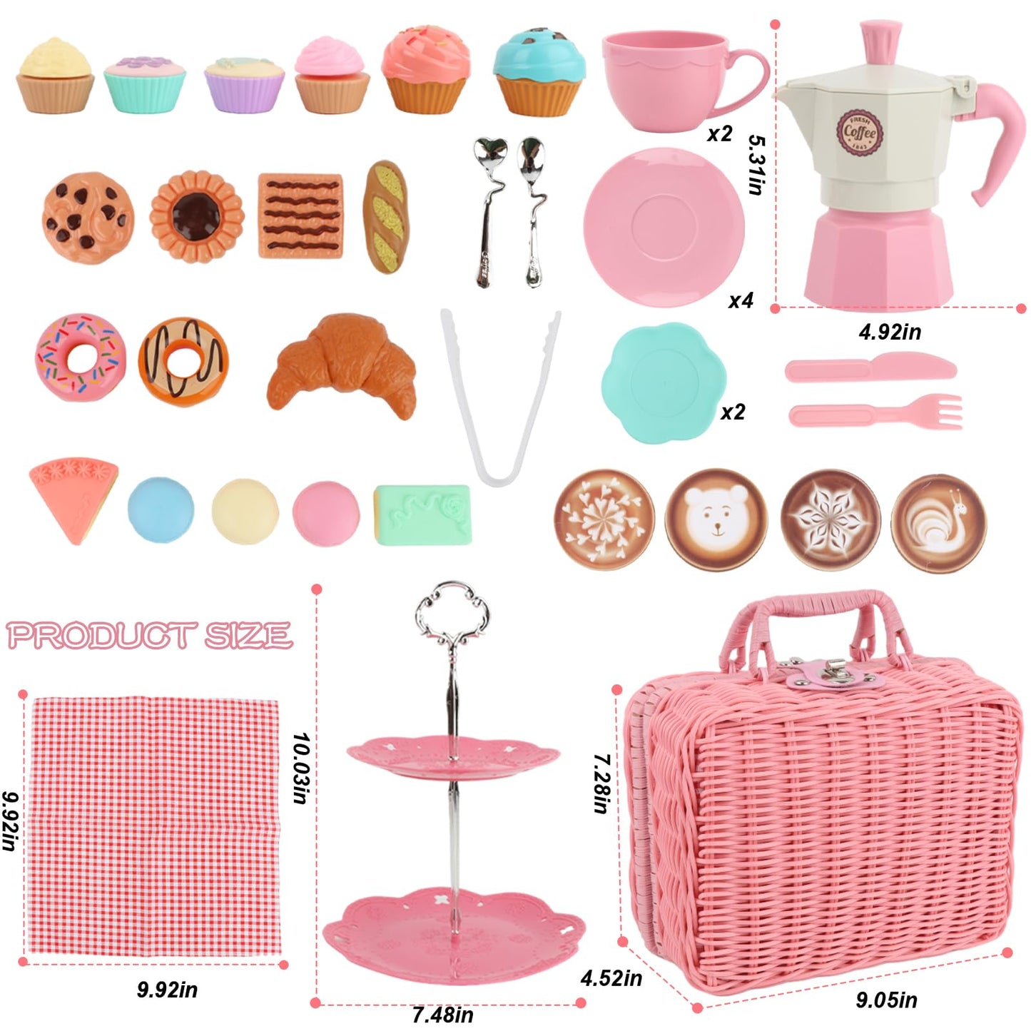 Viwulute Afternoon Tea Toys Set Pretend Play Food Toys for Toddler Girls, Party Tea Playset Toy Gifts for 3 4 5 6 Year Old Girl