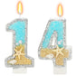 ElekFX 14th Birthday Candle for Cake, Beach Starfish Sequins Number Cake Candles, 2.76 inch Number 14 Happy Birthday Candle, Cak
