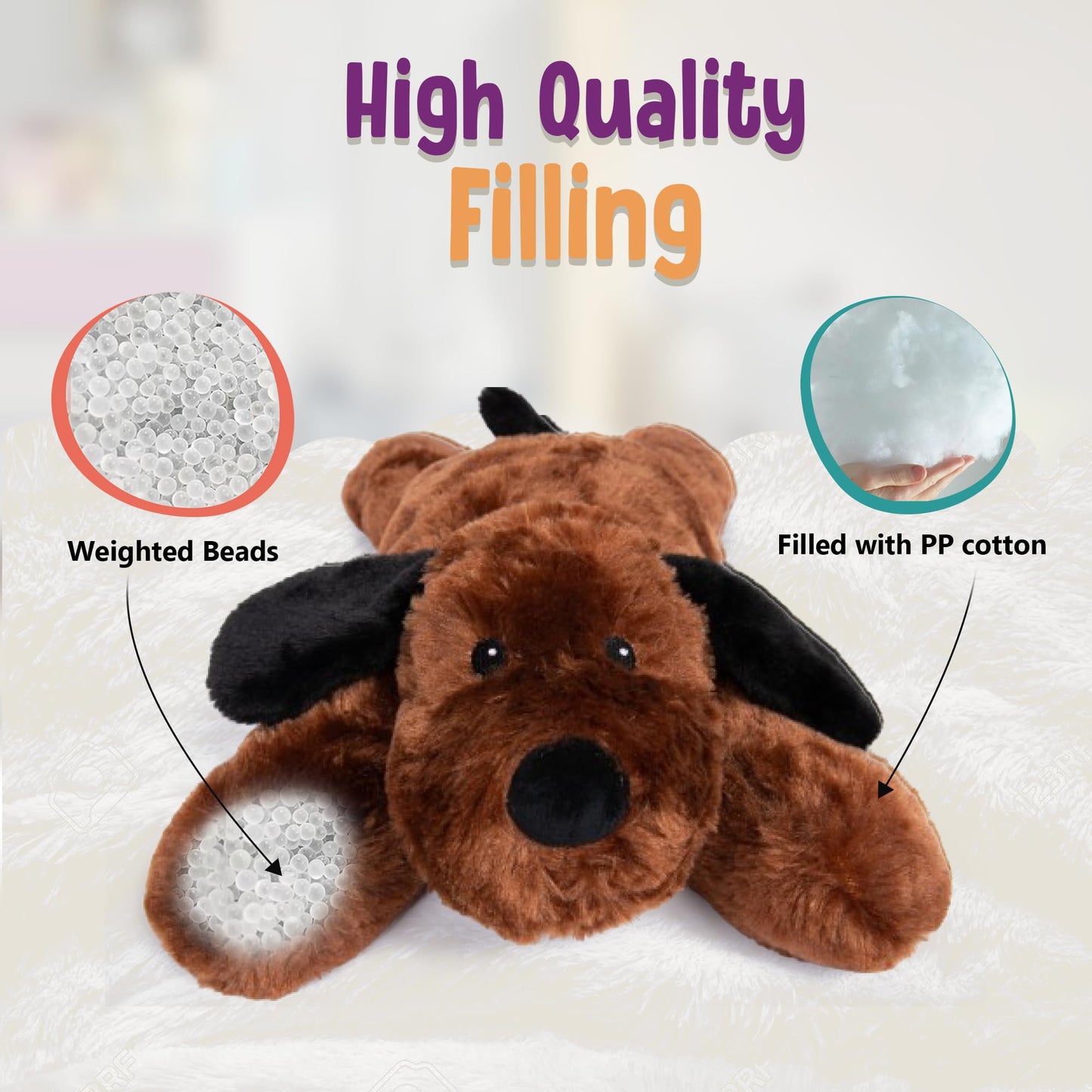 Cuddle Buds Weighted Dog Stuffed Animal - 20" Plush, 5lbs, Soft Polyester, Ideal for Sensory Needs, Model CB-WD01, Dog Color