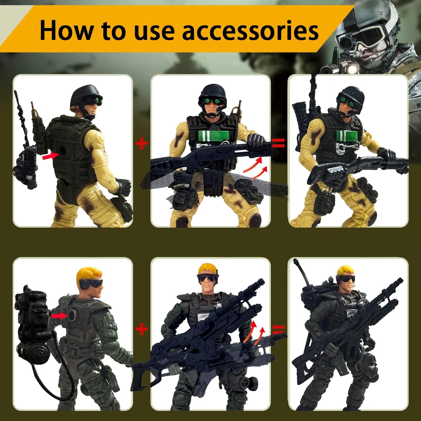 Baimiby Army Men Action Figure  Soldiers Toy for Boys Age 4-7  6 Pcs Special Force Action Figure with  Military Soldier Playset Army Toy Set for Boys 3+