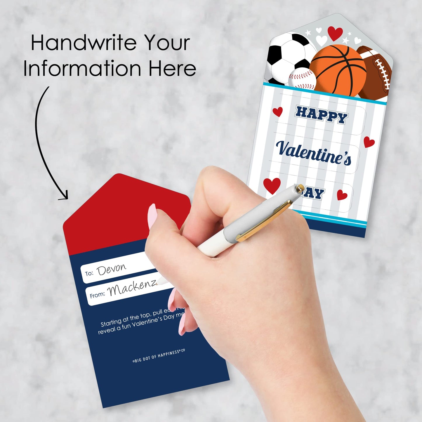 Big Dot Of Happiness Go, Fight, Win - Sports - All-Star Cards For Kids - Happy Valentines Day Pull Tabs - Set Of 12