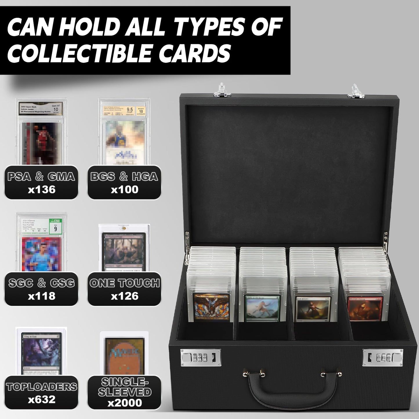 Aobople Graded Card Storage Box,Holds 136+ Psa/Gma Slab Or 632+ Toploaders,4 Row Psa Slab Case For Graded Cards Fits 3''X4'' 35P
