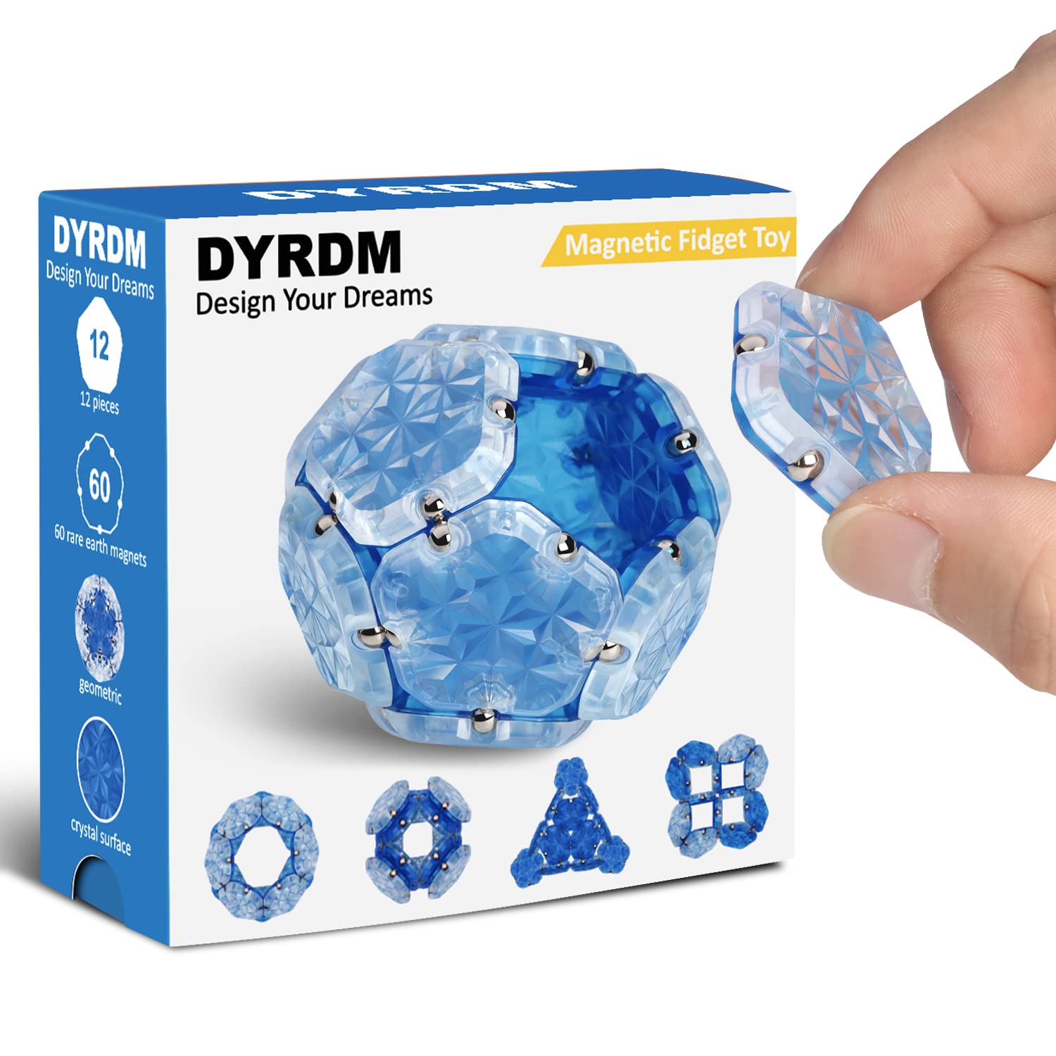 Dyrdm Magnetic Fidget Sphere 12 Pcs Magnetic Pentagons Magnet Sphere Fidget Toys Magnetic Building Blocks Stress Relief Desk Toys For Adults Blue