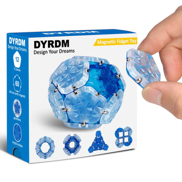 Dyrdm Magnetic Fidget Sphere 12 Pcs Magnetic Pentagons Magnet Sphere Fidget Toys Magnetic Building Blocks Stress Relief Desk Toys For Adults Blue