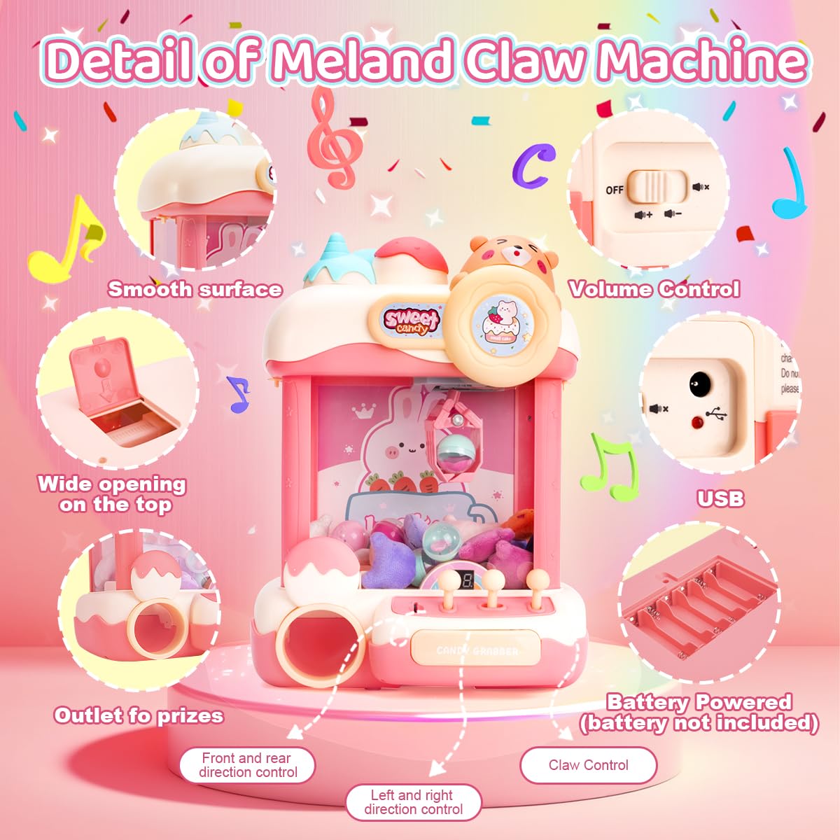 Meland Mini Claw Machine for Kids - Vending Machine Toys with Sound, Girls Toys Birthday Gift for Girls Age 3+