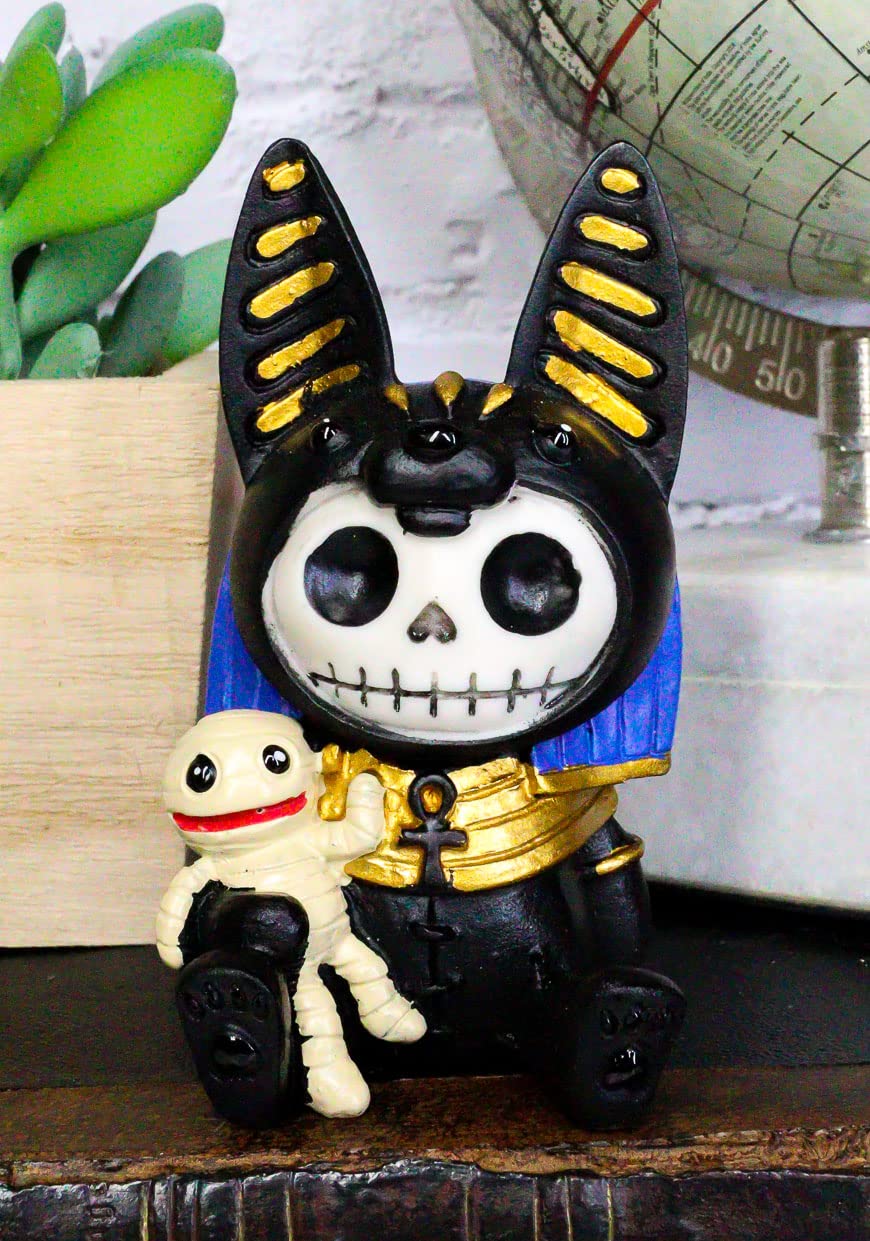 Ebros Furrybones Egyptian God Of Afterlife Anubis Figurine Small 3.25' Furry Bones Skeleton Monster Collectible Decor Statue Gothic Dod Anpu Jackal With Mummy Friend Themed Decorative Sculpture