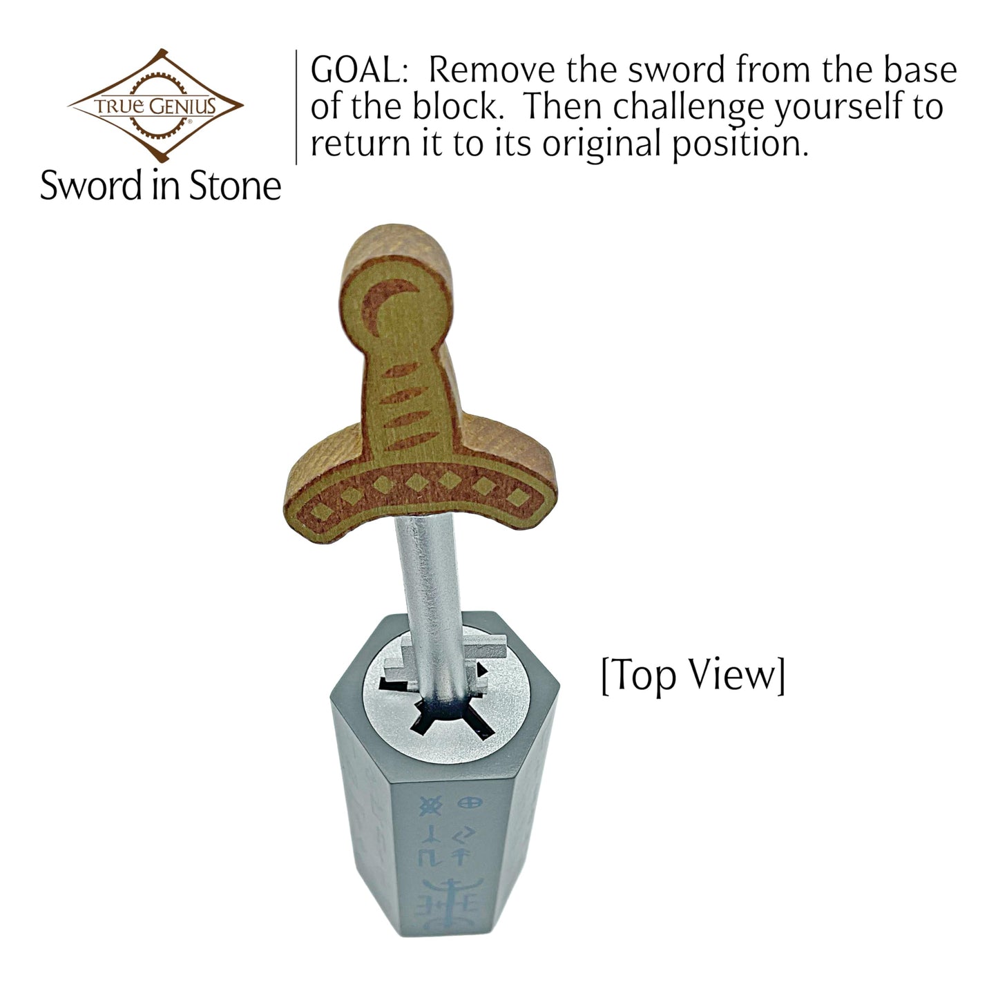 Project Genius Sword and Stone Wooden Puzzle, 3D Brain Teaser, 8.66"x3.43"x2.87", Multi Color, Model TG416