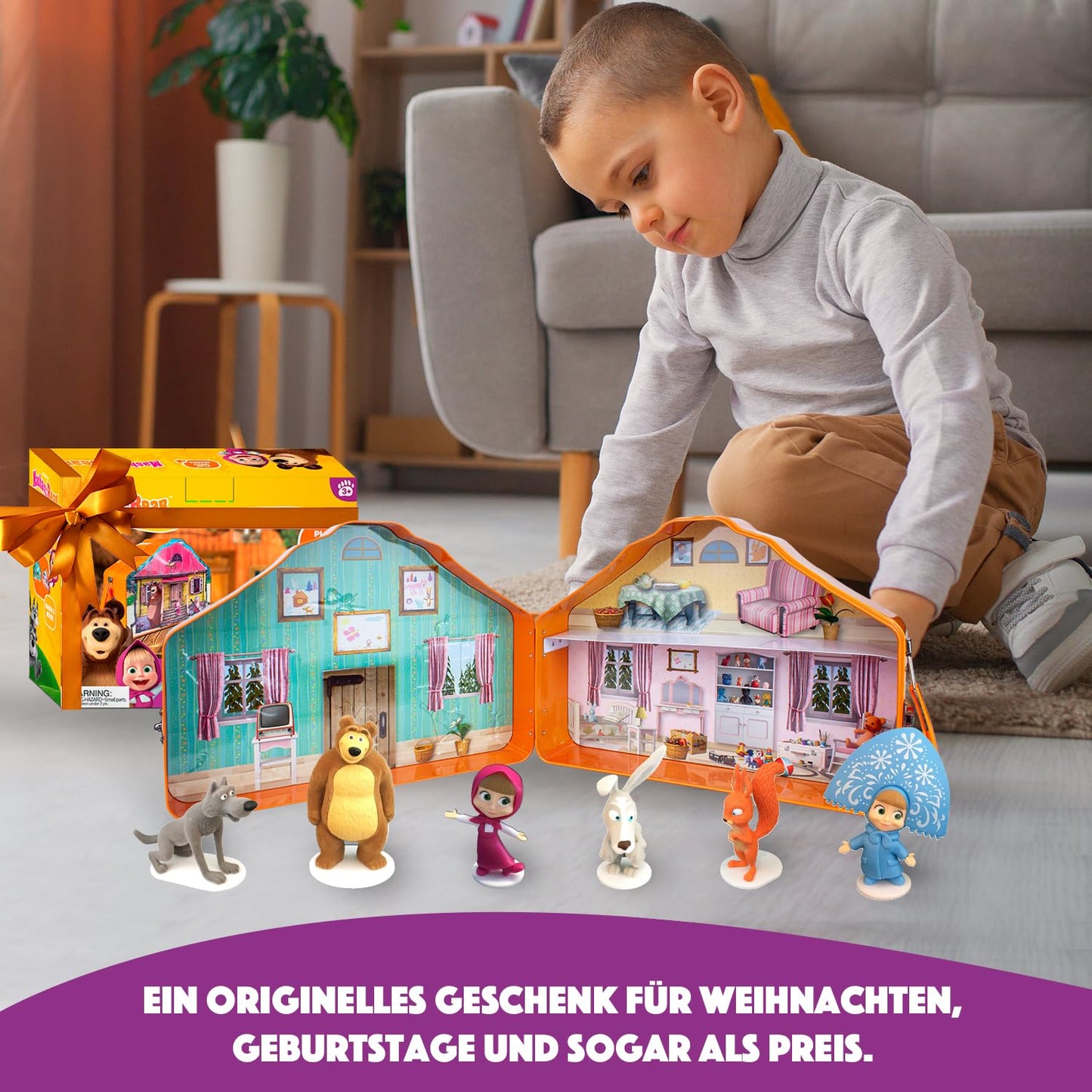 LUPPA Masha and The Bear Playset House - Premium 6-Piece Figurine Set in Tin Lunchbox, Easy to Carry, Collectors' Delight