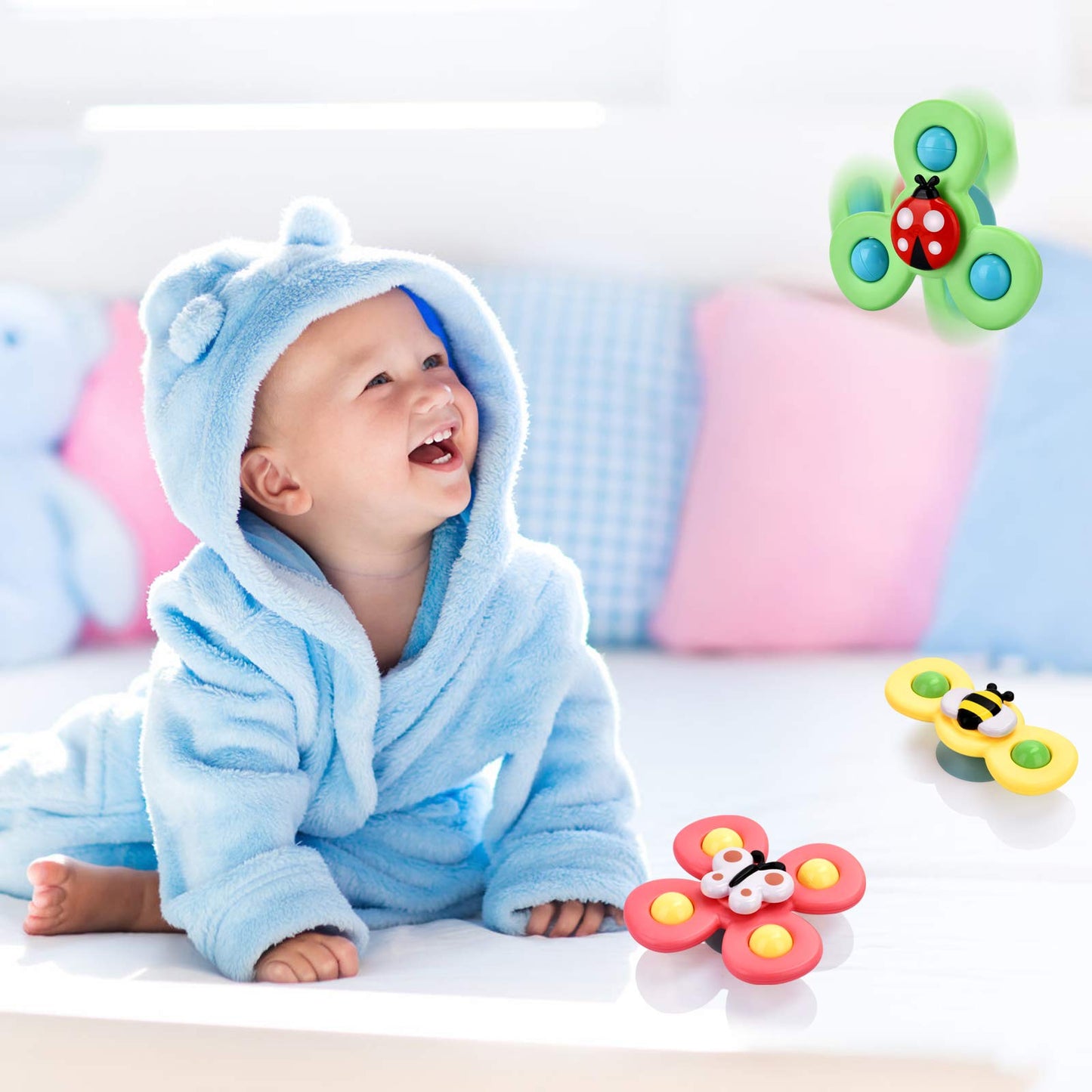 3PC Baby Bath Toys with Rotation Suction Cup for Dining Table/Bathing/Travelling