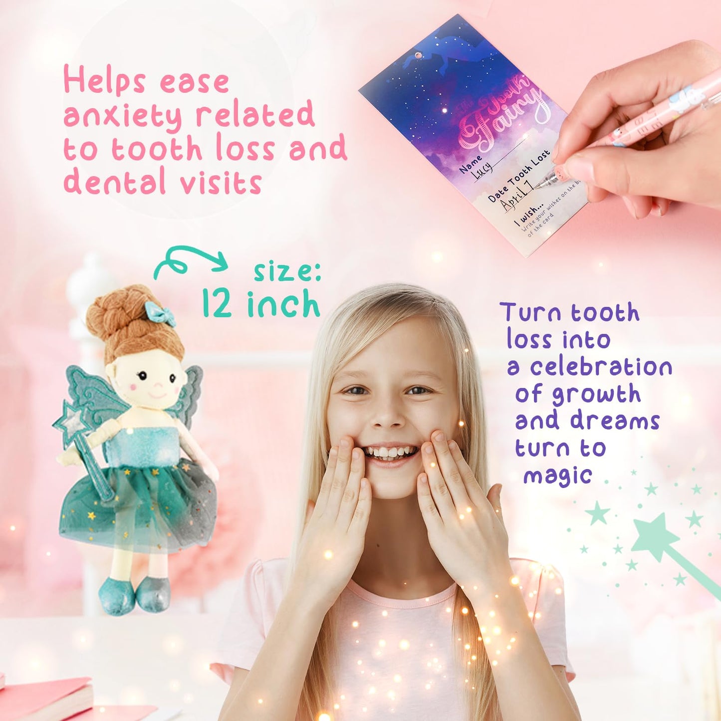Betterline Tooth Fairy Doll With 26 Blessing Cards, Tooth Fairy Doll With Tooth Holder & Magical Wand, Lost Tooth Keepsake, Kids