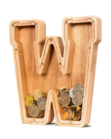 Summidate Wooden Letter Piggy Bank| Piggy Bank For Boys Girls Toddler| Alphabet W Money Bank| Coin Bank Birthday Gift For Kids|2024 Graduation Money Box (W)