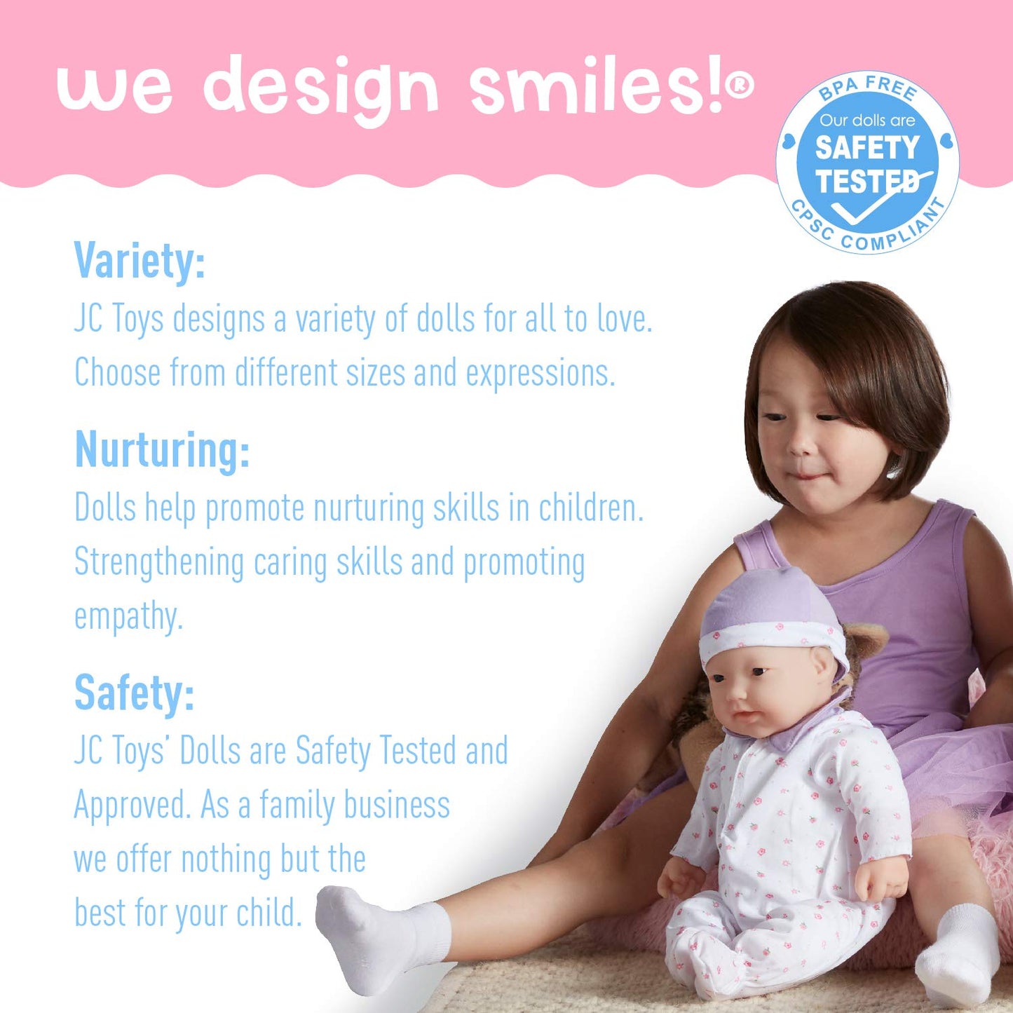 JC Toys La Baby 20-Inch Soft Body Baby Doll, Asian Purple, Washable, Removable Outfit, Model 15342, For Children 2 Years +