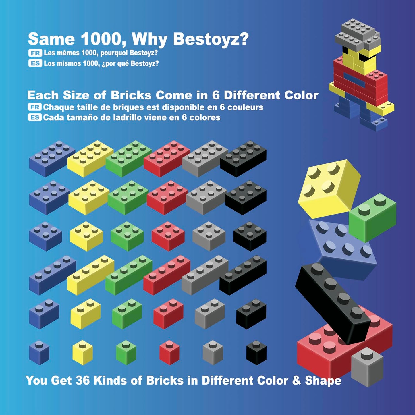 Bestoyz 1000 Pieces Building Blocks, Bulk Classic Building Bricks Toy, Big Box Of Basic Bricks, Compatible With Major Brands, Ed