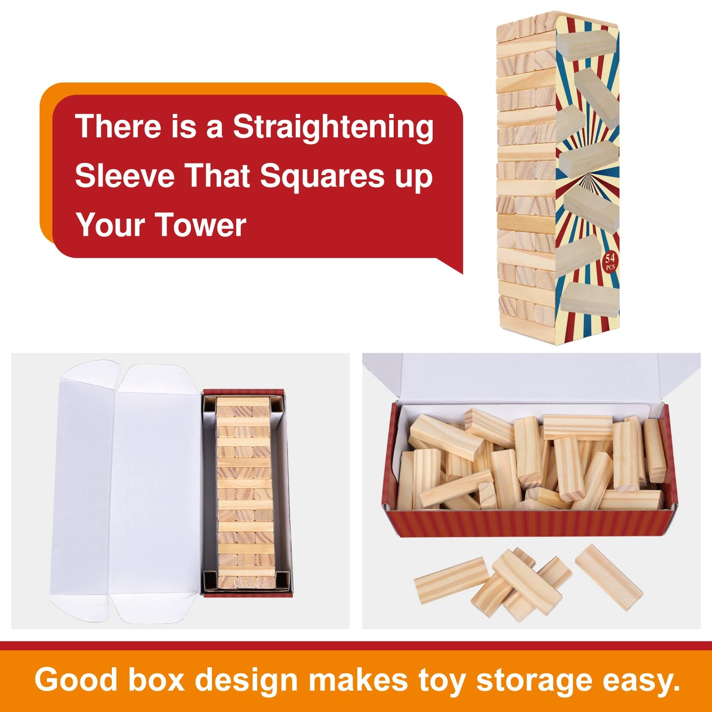 Gothink Tumble Tower Game For Kids And Adults, 54Pcs Wooden Board Stacking Game For Family Game Night Classic Game, Standard Size
