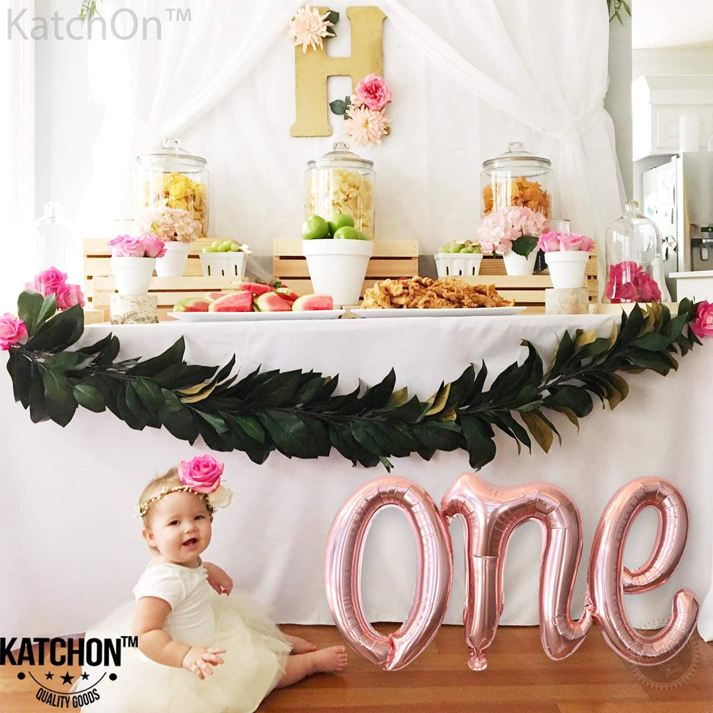 Katchon, Rose Gold One Balloons For 1St Birthday - 20 Inch | One Foil Balloon Letters For One Sweet Peach Birthday Decorations | One Year Old Birthday Decorations, First Birthday Decorations For Girl