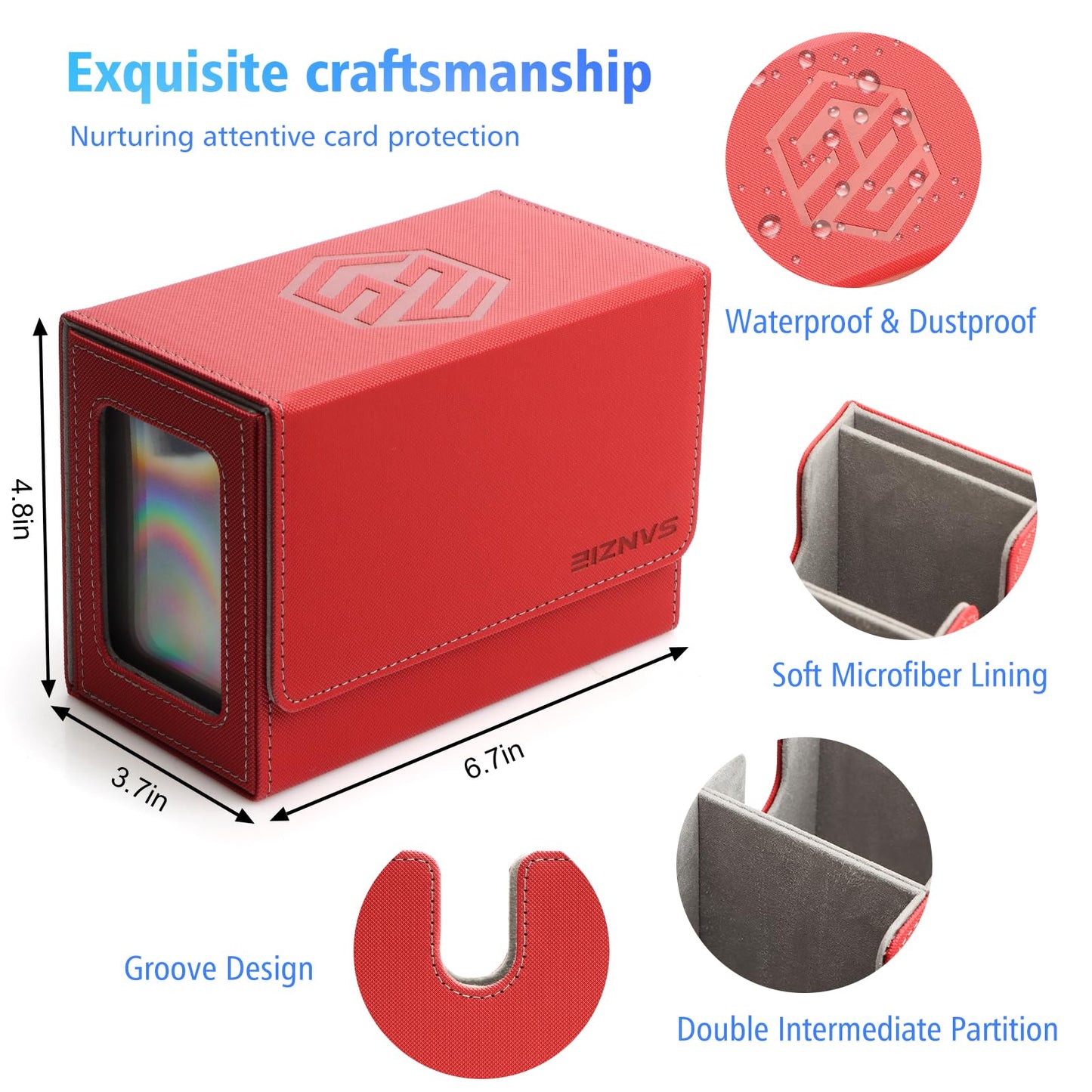 SANZIE Card Deck Box for MTG Commander Deck Box with 2 Toploaders 35PT fits 260+ Single Sleeved Trading Cards TCG Box for Magic Game Cards (Red&Grey)