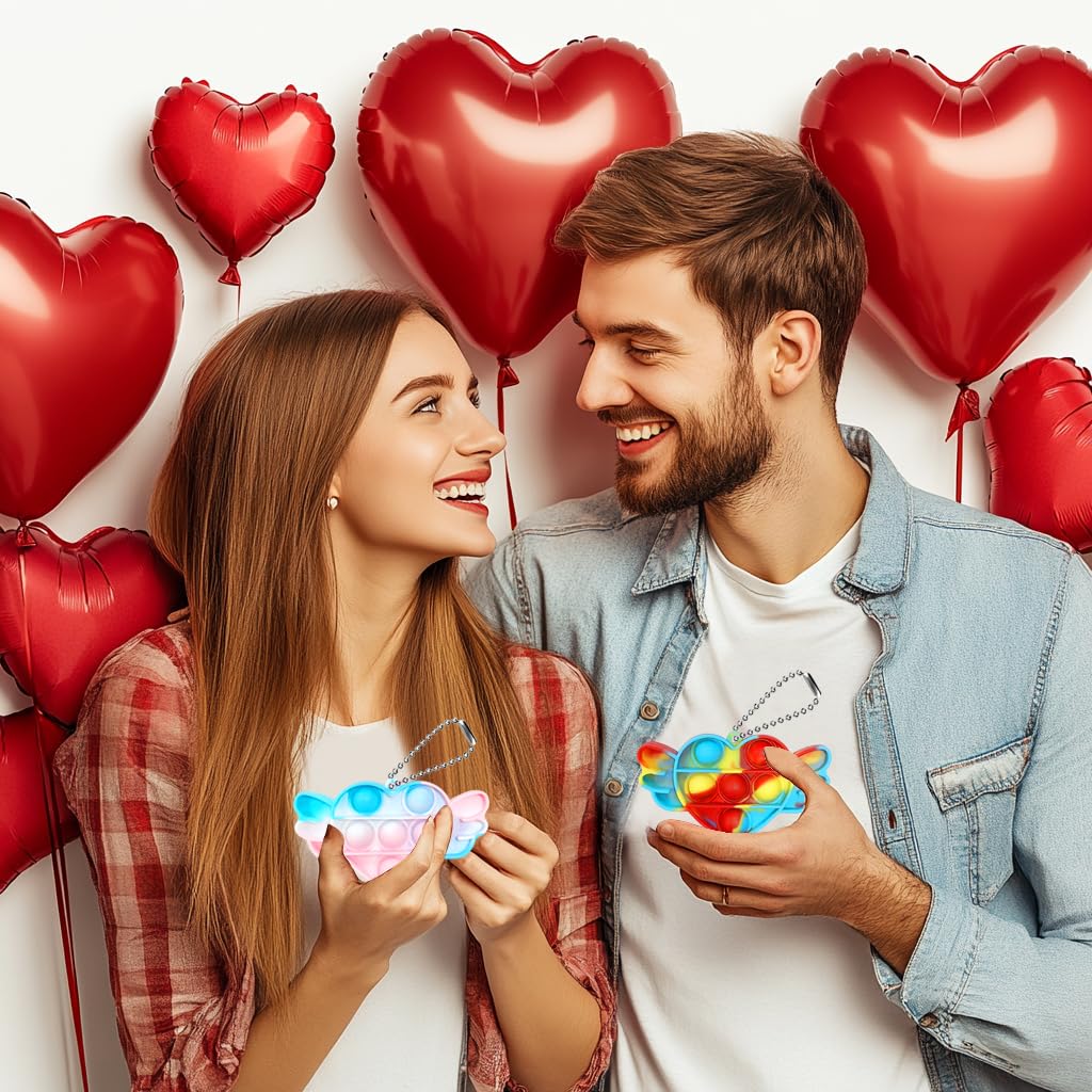 24 Pack Valentines Day Cards For Kids With Mini Heart Pop Fidget Toys For Boys Girls, Valentines Party Favors Classroom School E