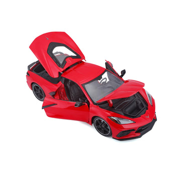 Maisto 1/18 Diecast Model Car - 2020 Chevrolet Corvette Stingray C8, Dark Gray Metallic, Racing Stripes, Model 31447-00000022