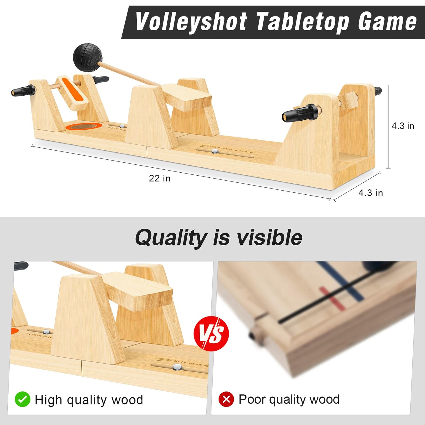 Juwano Volleyshot, Suitable For All Ages Volleyshot Tabletop Game, Entertaining Wooden 2-Player Tabletop Skill Game For Parties