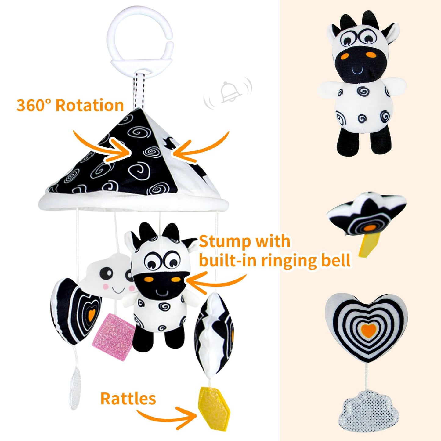 Kakiblin Black And White High Contrast Baby Toys,Car Seat Toys For Newborn,Hanging Baby Toy, Stroller Toy For 0 3 6 12 Months(13
