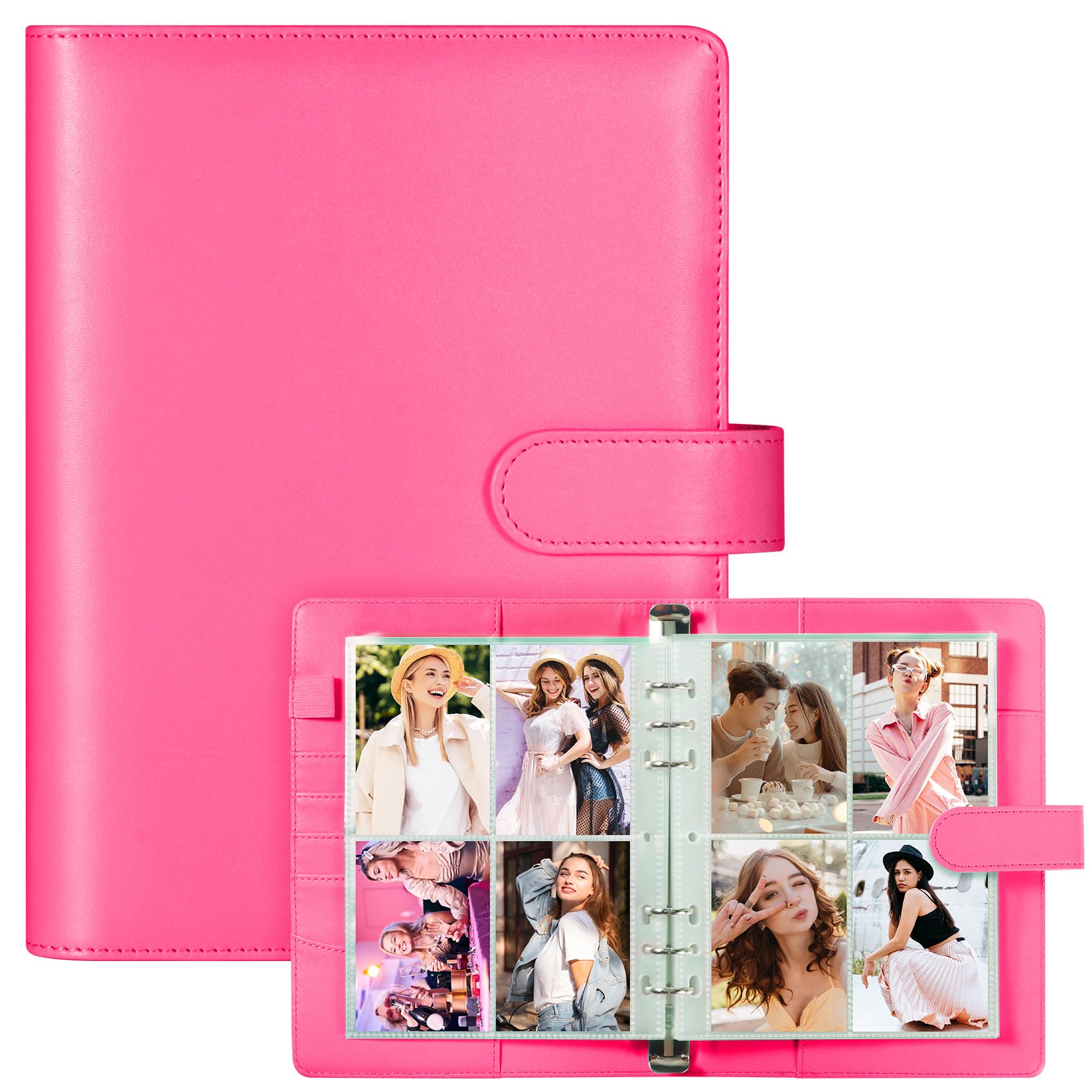 A5 Kpop Photocard Binder  PU Leather 6-Ring Album with Magnetic Closure  Includes 30 Pack 4-Pocket Pages for 240 Cards  Card Holder for Trading and Collectible Cards (Rose)