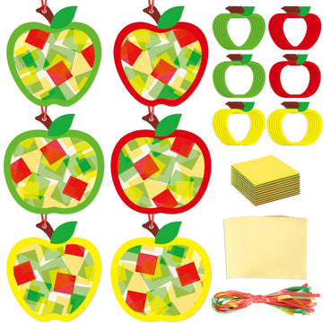 Qyeahkj 36 Set Thanksgiving Apple Suncatchers Crafts for Kids DIY Autumn Window Tissue Paper Craft Kit Hanging Decor for Classro