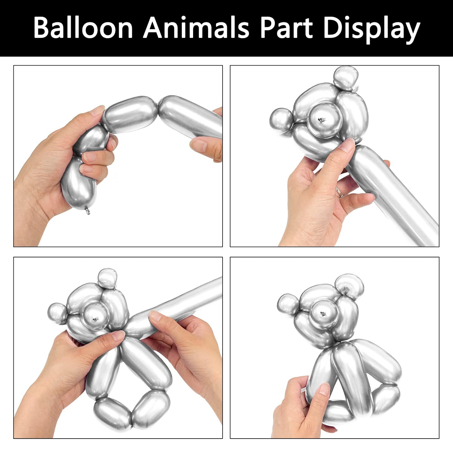 Silver Metallic 260Q Long Balloons 100 Pack Silver Modeling Long Magic Balloons Shiny Latex Diy Animal Balloon For Birthday Wedd