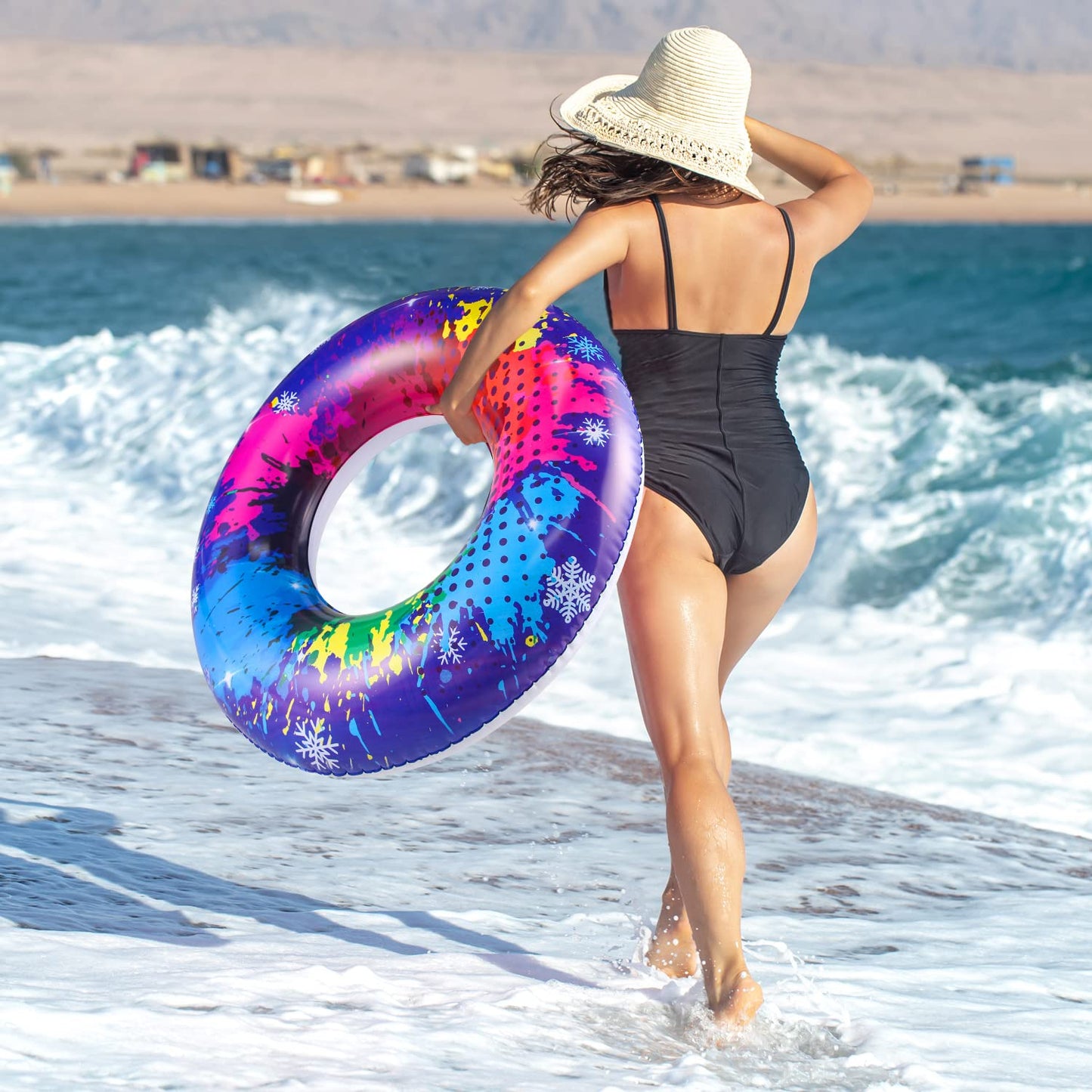 Parentswell 6Pcs Big Pool Floats Tubes: Inflatable Pool Floats Swimming Rings With Beach Balls - Brightly Colored Pool Floaties