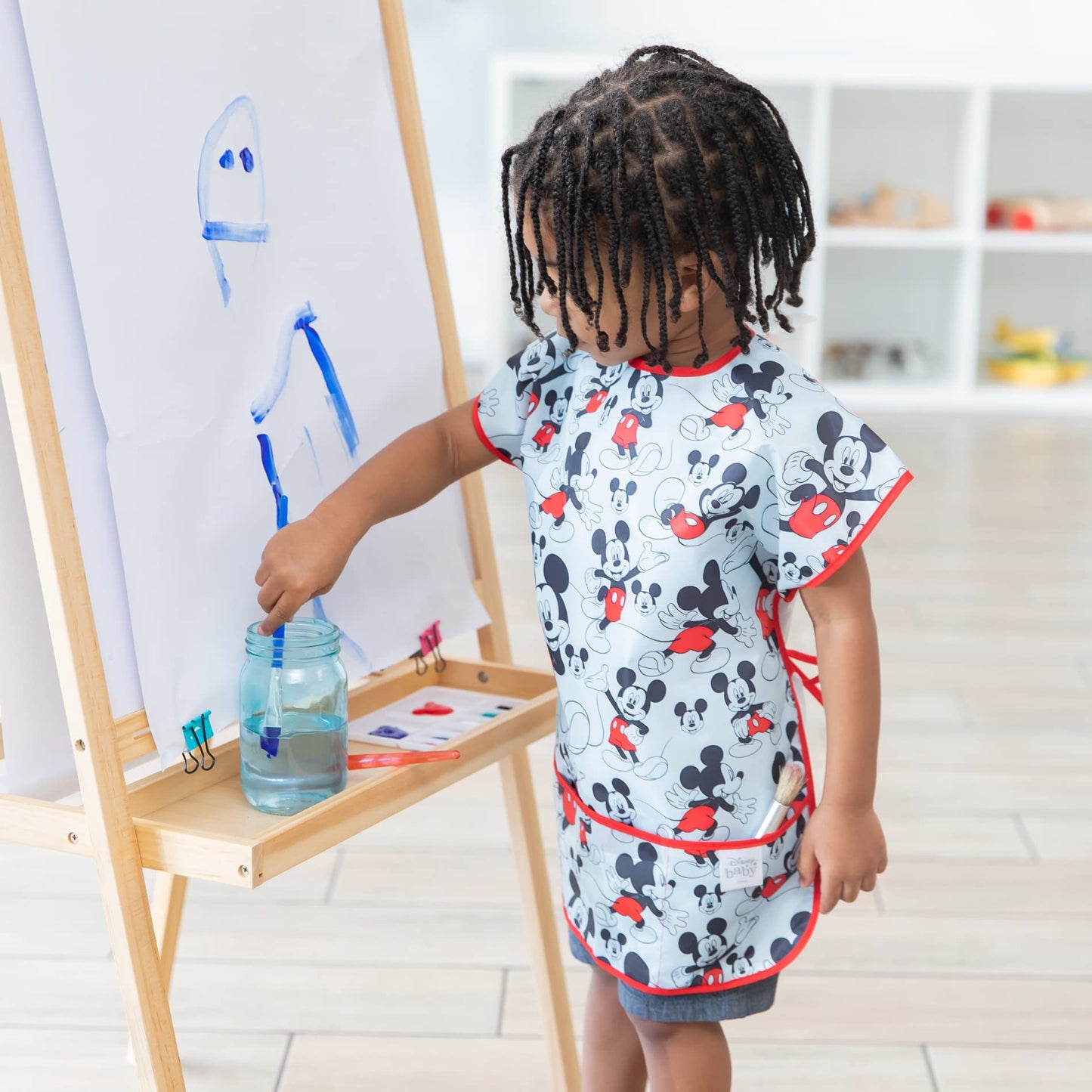 Bumkins Disney Short Sleeve Smock, Toddler Reusable Waterproof Bib For Girls And Boys 3-7 Years, Junior Childrens, Kids Paint Apron, Arts, Crafts And Play With Pocket, Soft Fabric, Mickey Mouse