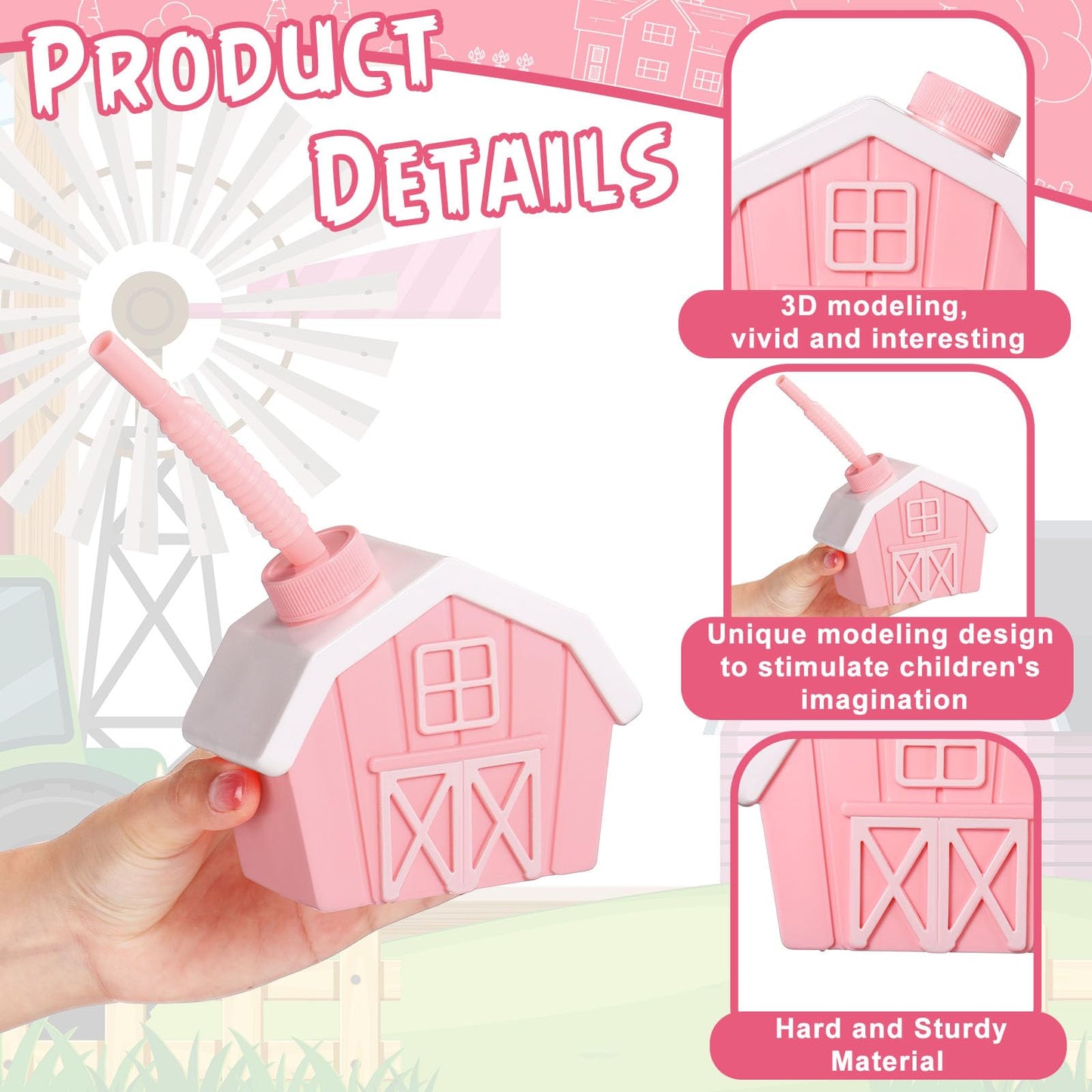 Tanlade 12 Pcs Farmhouse Cups with Lids and Straws, 10 oz Toy Farmhouse Cups for Farm Birthday Party, Barnyard Animals Party, Ba