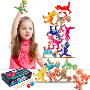 Aulege Wooden Stacking Dinosaur Toys, Dinosaur Building Blocks Set For Kids 4+ Years Old, Birthday Gift For Boys And Girls