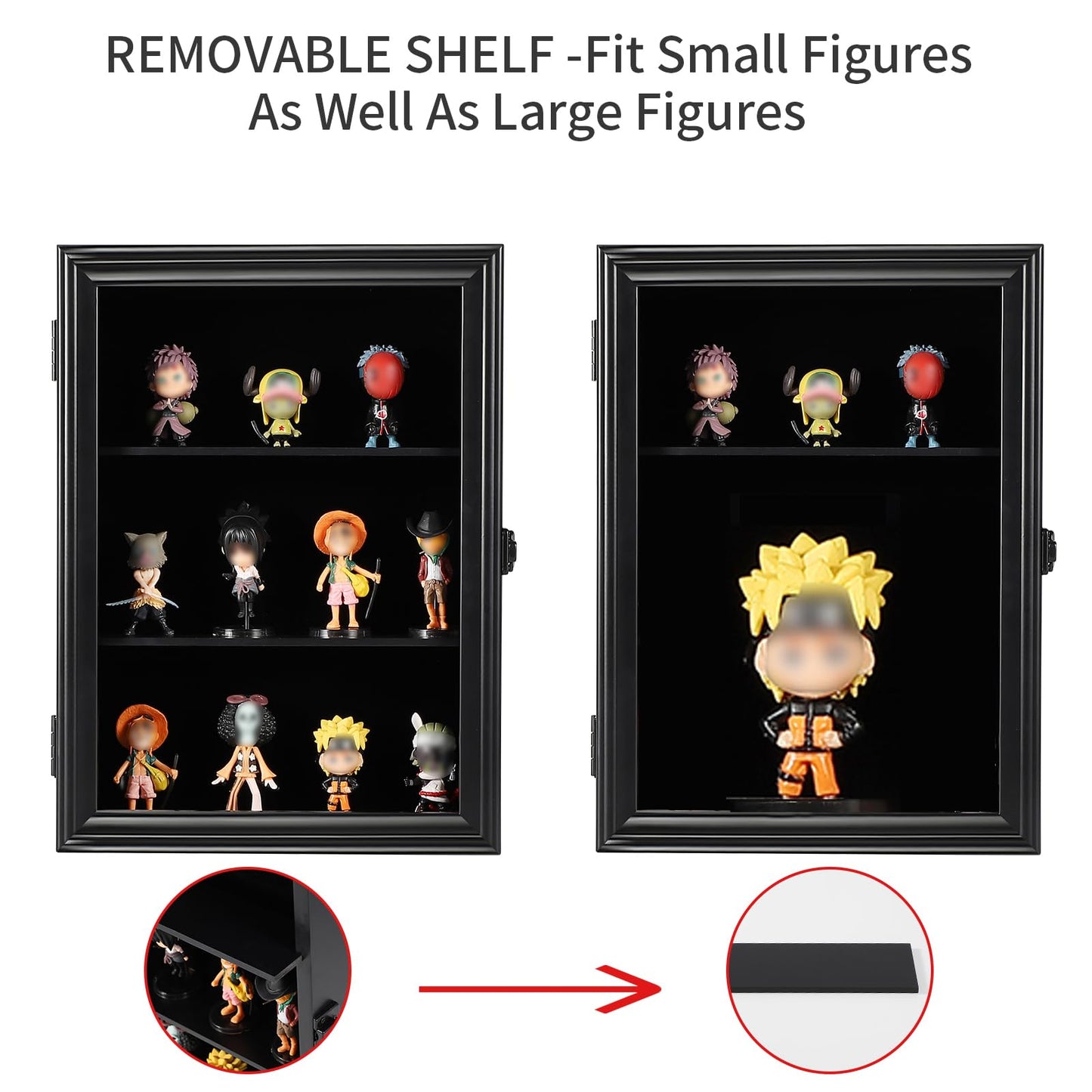 Verani Action Figure Display Case - Wall Mount Wood Cabinet For Minifigures Action Figures - Lockable Black Lock With Real Glass