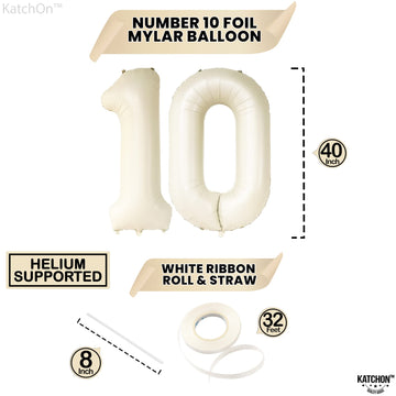 Katchon, Giant Cream 10 Balloon Number - 40 Inch | 10Th Birthday Decorations | Cream 10Th Birthday Balloons For 10 Birthday Decorations Cream | Cream Number 10 Balloons