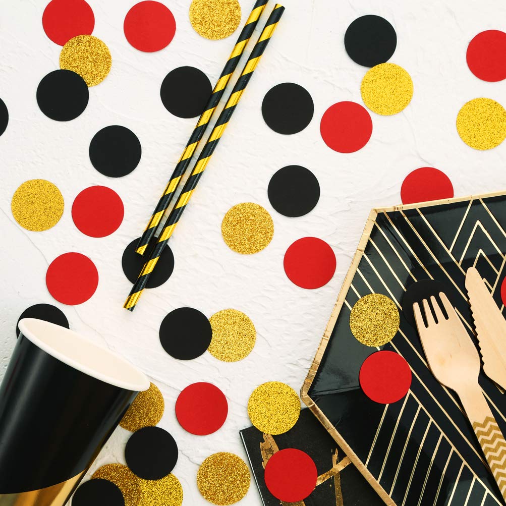 Glitter Confetti Circles Table Decoration and Wedding Party Decoration, 1.2 in Diameter (gold glitter, black, red,300pc)