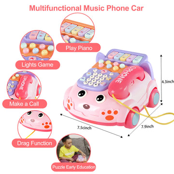 Baby Phone Toy,Baby Toy Phone Cartoon Baby Piano Music Light Toy Children Pretend Phone, Kids Cell Phone Girl With Light Parent-Child Interactive Toy Gift Game Boy Girl Early Education Gift Pink 18M+