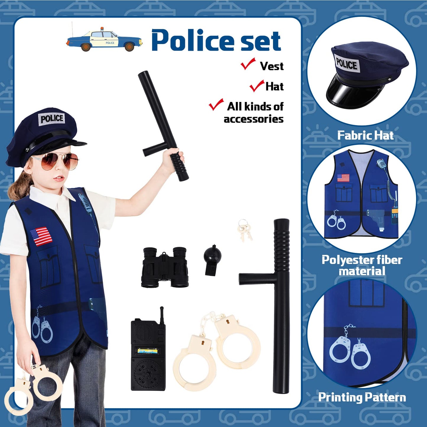 Bonuci 3 Sets Kids Role Play Clothes for Kids Age 3-7 Years Old  Dress up Costumes Vest Set Police  Fireman and Worker for Toddler Kids Boys Pretend Role Accessories
