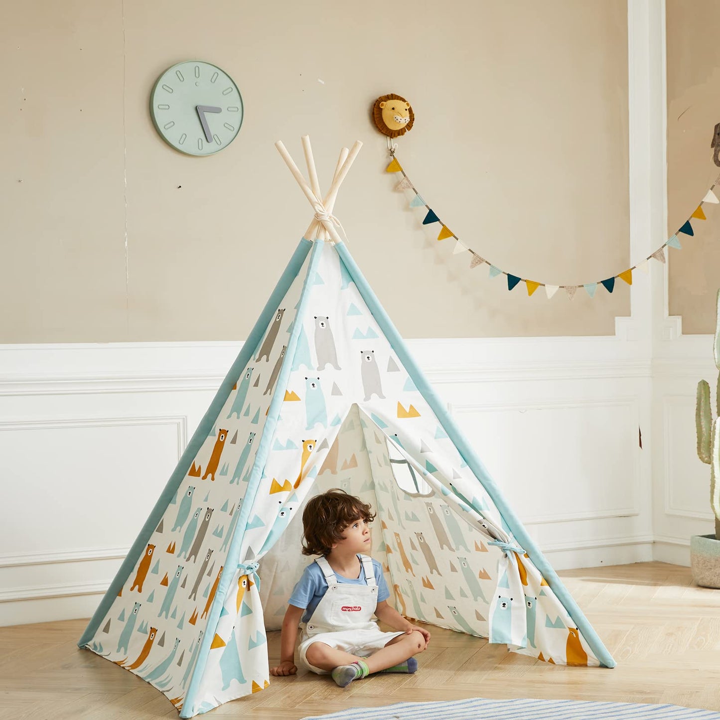 Asweets Kids Teepee Tent For Kids,Cotton Canvas Teepee Play Tent For Children Indoor And Outdoor Games Little Bear Indian Tipi Tent With Storage Bag (4 Walls)