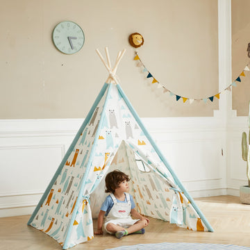 Asweets Kids Teepee Tent For Kids,Cotton Canvas Teepee Play Tent For Children Indoor And Outdoor Games Little Bear Indian Tipi Tent With Storage Bag (4 Walls)
